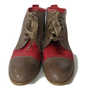 Accatino Women's EU 40 /US 9.5-10 Boots Leather Lace Up Beige Red